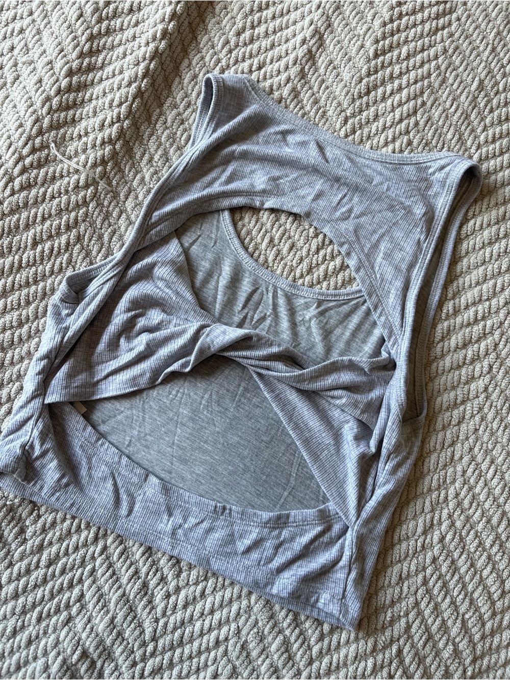 aerie Light Gray Ribbed Tank with Twist Back